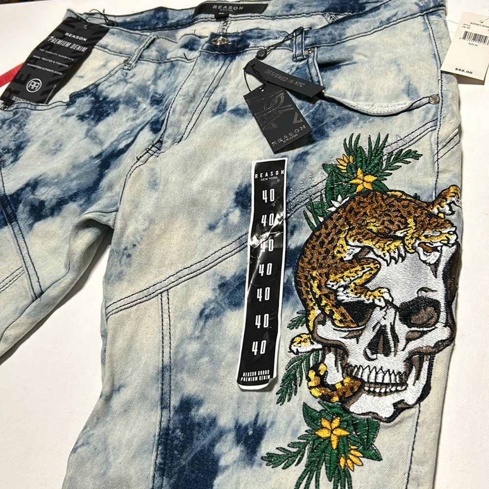 REASON Skinny Jeans NWT Embroidered Men’s Sz 40 Streetware Workware